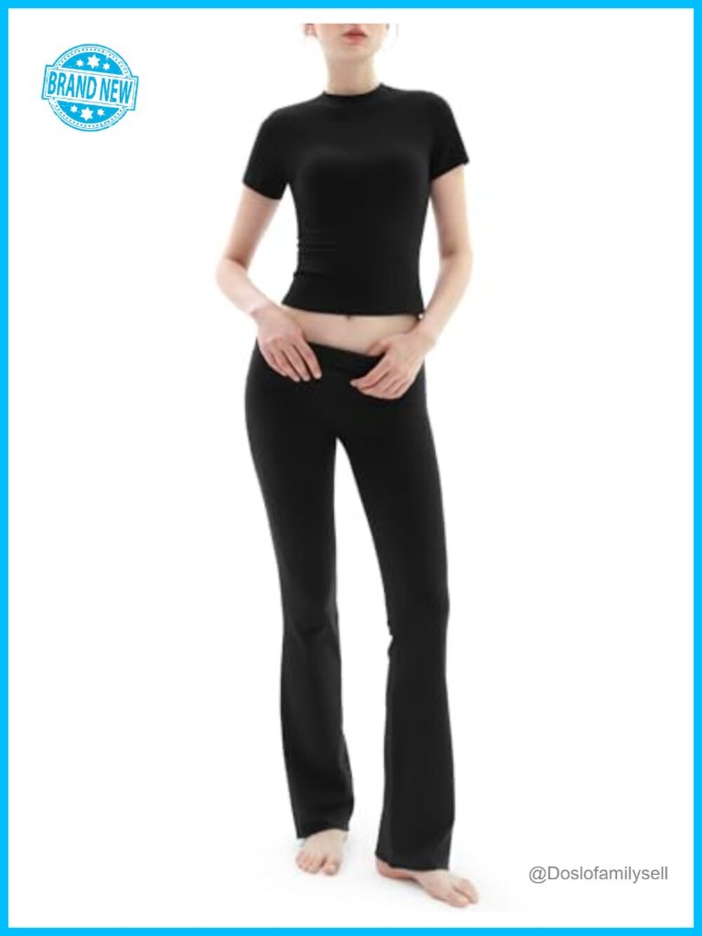 Women's 2 Piece Lounge Set Short Sleeve Top Fold-Over Flare Pants Casual